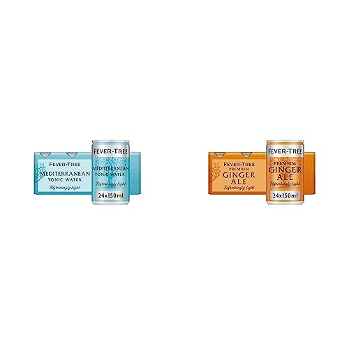 Fever-Tree Refreshingly Light Mediterranean Tonic Water 8 x 150ml (Pack of 3, Total 24 cans) & Refreshingly Light Ginger Ale 150ml (Pack of 24)