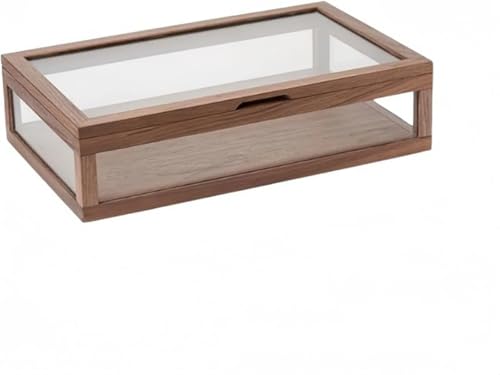 SLLS ウォールナット無垢材ティーセットディスプレイボックス 透明ガラス扉 省スペース リビング・茶室用