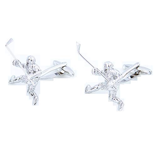 MRCUFF Hockey Player with Stick 3D Pair Cufflinks in Presentation Gift Box & Polishing Cloth4