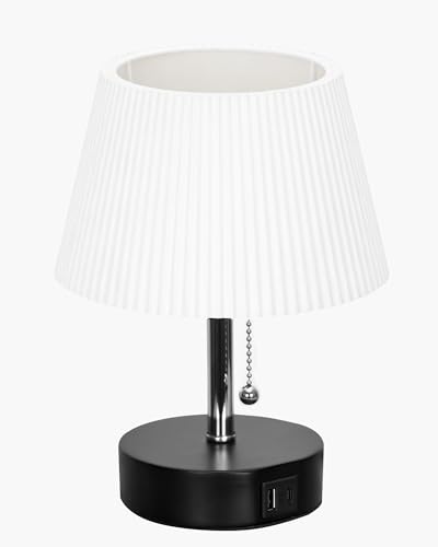 Image of Homesake Bedside Lamp for Bedroom Nightstand Table Light with USB A | C Charging Port, Desk Lamp, Pull Chain Light, Side Table Desk Reading Lamp, Living Room Gift, (White Frill)
