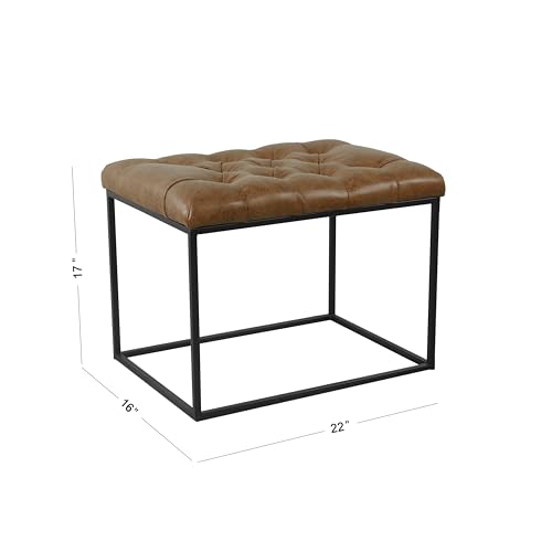 Image of HomePop Home Decor | Upholstered Tufted Faux Leather Ottoman Bench| Ottoman Bench for Living Room & Bedroom | Decorative Home Furniture (Distressed Brown Faux Leather) Small