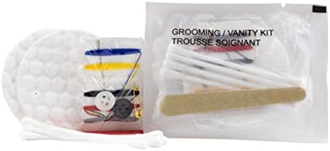 World Amenities Necessities Grooming Vanity Kit | Clear Frosted Sachet, Hotel Amenities | Includes Sewing Kit, Nail File, Q-Tips, 2 Cotton Rounds and Band-Aid, 48 Pack