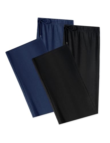 HOFISH Mens Pajama Pants，Casual Cotton Lounge Pants Comfy Pajama Bottoms Home Sleepwear Pants with Pockets NavyBlack L