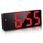 JQGO Sveglia Digitale da Comodino, Sveglia Digitale da Comodino Snooze con Visualizzazione, Ampio Display LED Digitale/Data/della/Temperatura, USB e Alimentato a Batteria, Rosso