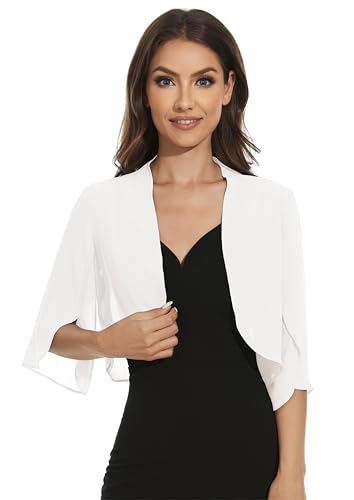 Image of Womens Chiffon 3 /4 Sleeve Shrugs Lightweight Open Front Cropped Cardigan for Dress