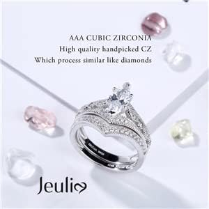 Jeulia 2PCS Wedding Ring Set for Women Sterling Silver Milgrain Marquise Cut Rings Ladies Bridal Set Jewelry for Wedding Band Engagement with Gift Box3