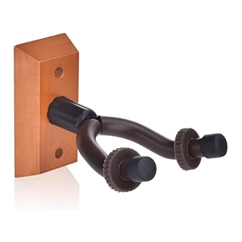 ITME Guitar Wall Mount Hanger Metal Wall Mount Display Stand Guitar Hanger Hook Holder Wall Mount Anti-slip V Shape Hanger with Brown Wooden Base for Acoustic Electric Guitar Bass Mandolin and Ukulele Cover