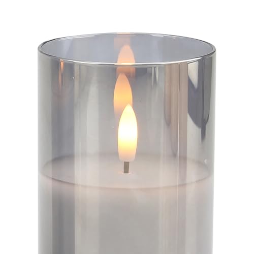 Image of Stonebriar 3 Pack Real Wax Assorted Size Flameless LED Pillar Candles in Glass Hurricane with Remote and Timer