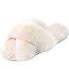 Women’s Cross Band Slippers Fuzzy Soft House Slippers Plush Furry Warm Cozy Open Toe Fluffy Home Shoes Comfy Winter…