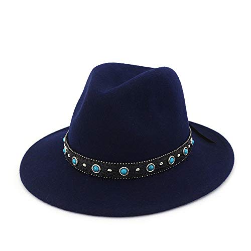 Hat Tages Zubehör Wide Brim Leder Dekoration Unisex Panama Filzhut Unisex 2020 Herbst-Winter-Cotton Jazz-Masken-Fedora-Hut (Color : Navy Blue, Size : 59-60cm) Cover
