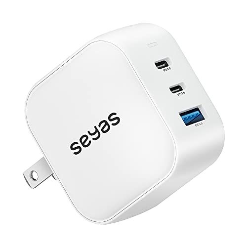 USB C Charger, Seyas 66W Fast Wall Charger 3.0 GaN Tech Fast Charger 3 Port Foldable Power Adapter PD Charger for iPad Pro/AirPods Pro/Switch/Samsung and More White