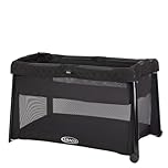 Graco FoldLite LX Unique Travel Cot with Bassinet Folds Down Super Small, Birth to Approx. 3 Years, Midnight Fashion