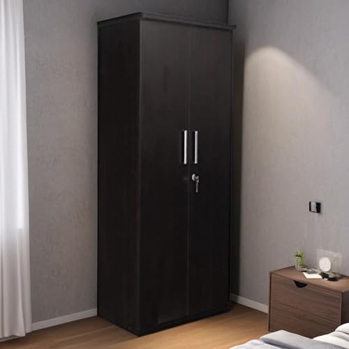 Image of CASPIAN Engineered Wood 2 Door Wardrobe (Walnut Brown) | Pre Assembled Home Furniture | Cupboard /Almirah for Bedroom Clothes Storage Organizer with 5 Shelves & 2 Drawers