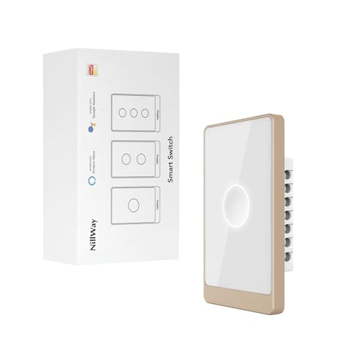 Nillway Smart Wall Light Switch, 2.4GHz 1 Gang WiFi Touch Switches, No Neutral Wire Required, 3 Way Muti Remote Control Smart Life/Tuya App, Compatible with Alexa, Google Home, (1 Pack, 1 Gang White)