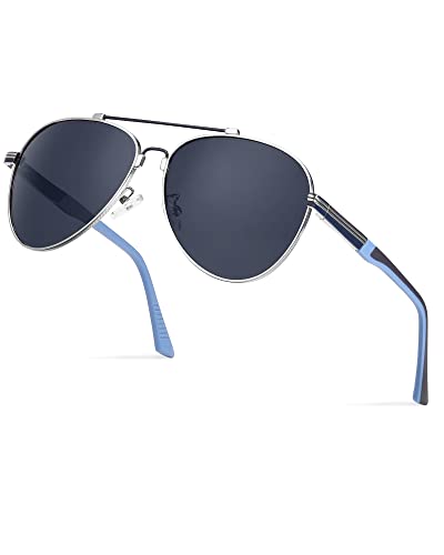 SODQW Lunettes de soleil polarisées pour homme et femme avec protection UV400, Cadre bleu argenté - Verres bleus Cover