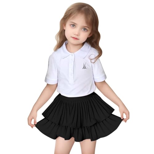 Ropa de Maternidad Falda Plisada Falda para Niño Niña Verano Volantes Tutú Falda Con Pantalones Cortos Debajo Faldas Delanteras Corto Trasero Niñas, Negro , 12-14 años