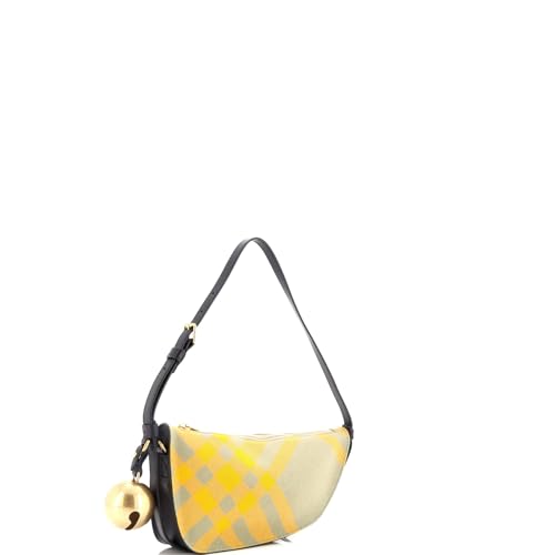 Pre-Loved Shield Sling Shoulder Bag Check Canvas and Leather Mini, Green2