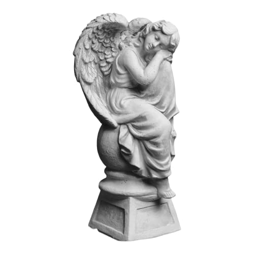 gartendekoparadies.de Engel auf Podest, Steinfigur H. 42 cm, 12 kg, Grau,...