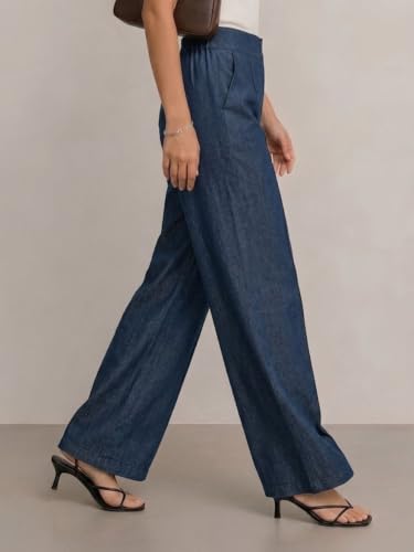Image of Women's High Waist Wide Leg Trousers | High Rise Button Closure Palazzo Pants | Comfortable Casual Formal Office Wear Trousers | Stylish Bottom Wear for Women