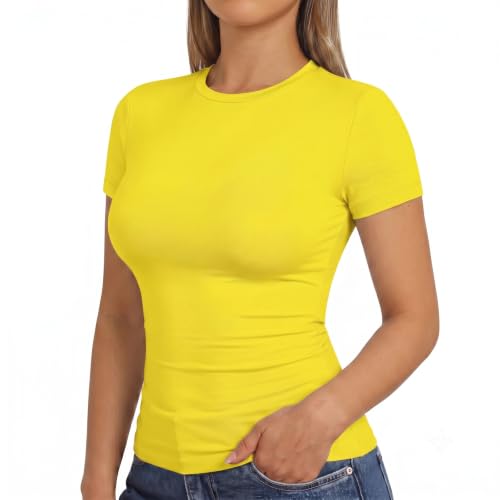 Womens Short Sleeve Tops Basic Cotton T Shirts Fitted Casual Summer Tees - image 1