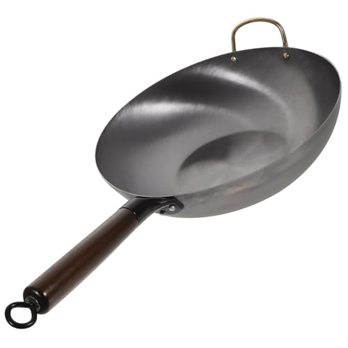 Wok tradicional de fondo plano de hierro sin recubrimiento miniatura 1