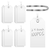 COIHAF 100 Pcs Large Plastic Shipping Tags with Wire Attached Heavy Duty Blank Waterproof Tags with String for Inventory Outdoor Labeling Equipment 4 3/4