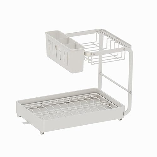 LYNDMBD Escurridor de Platos Escurridor de Platos Escurridor de Platos Escurridor de sobre Fregadero Escurridor de 2 Niveles Metal con Porta Cubiertos Estante de Almacenamiento de Cocina d