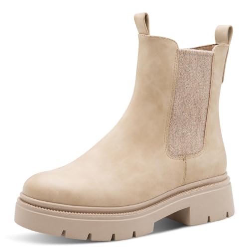MARCO TOZZI Damen Chelsea Boots mit Reißverschluss Vegan, Beige...