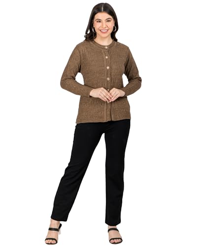 Image of Lady Willington Women Woolen Round Neck Self Design Cardigan Heavy Rainbow Fabric Cardigan Winter Wear Pure Wool Cardigan for Women Free Size Long Cotty Warm Cardigan Free Sizes