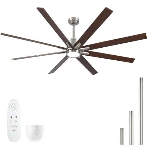 Image of Rayqueen 72 Inch Brushed Nickel Ceiling Fans with Lights and Remote,Downrod