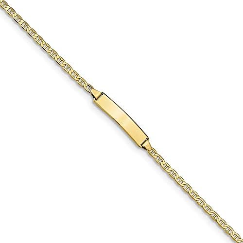 4.3mm 10k Engravable Gold Flat Nautical Ship Mariner Anchor Link ID Bracelet 5.5 Inch