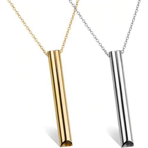 ZILZUFA 2 Pcs Collar de Silbato de Respiración Profunda Consciente de Acero Inoxidable Portátil para Hombre y Mujer ZILZUFA 2 Pcs Collar de Silbato de Respiración Profunda Consciente de Acero Inoxidable Portátil para Hombre y Mujer