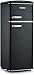 SEVERIN Réfrigérateur Congélateur 2 portes, Pose libre, Longueur 55cm, 206L, Classe E, Veggibox incluse, Rétro, Noir mat, RKG 8932