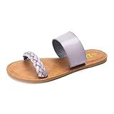 Women's Braided Slide Sandals Open Toe Two Strap Slip On Flat Sandals Casual Summer Shoes (Lt purple, numeric_9)