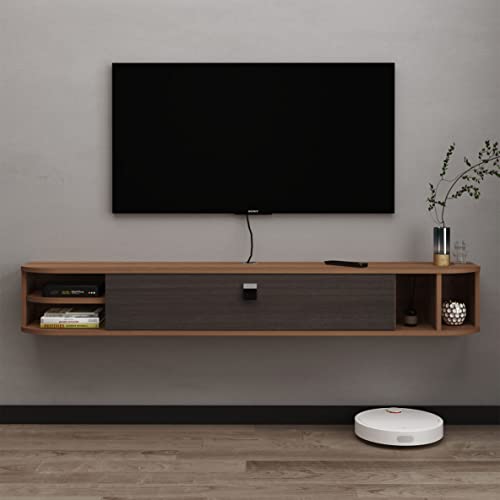 Pmnianhua Meuble TV Mural,Étagères TV Mural, Montage Mural sous Le Support de Télévision Meuble d'Étagère de Divertissement pour Console de Télévision Flottante pour Salon Chambre (120cm, Dark Brown)