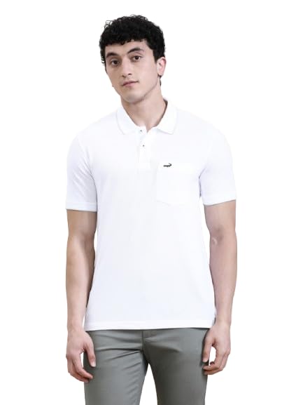 Image of CROCODILE Men Solid Polo T-Shirt | 100% Cotton | Short Sleeve | Slim Fit | Button Placket White