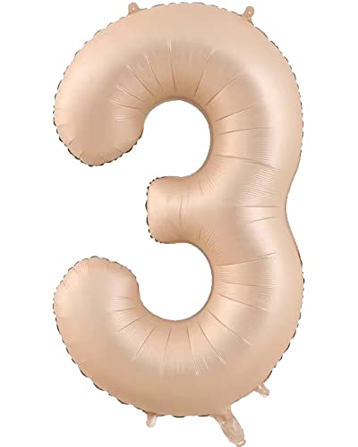FAMULIA 数字 風船 バルーン 誕生日 大きい 特大サイズ (アプリコットクリーム, 3(特大サイズ))