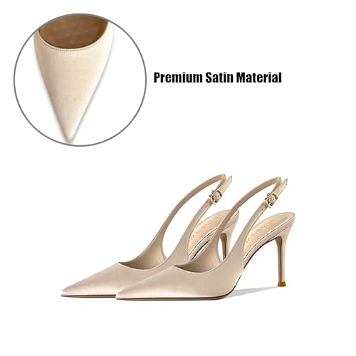 Women's Satin Stiletto Pointed Slingback Sexy Pumps with Adjustable Ankle Strap Fashion Skinny High and Mid Heel Pointed Close Toe Slip-On Dress Mules Sandals for Wedding Party Business3