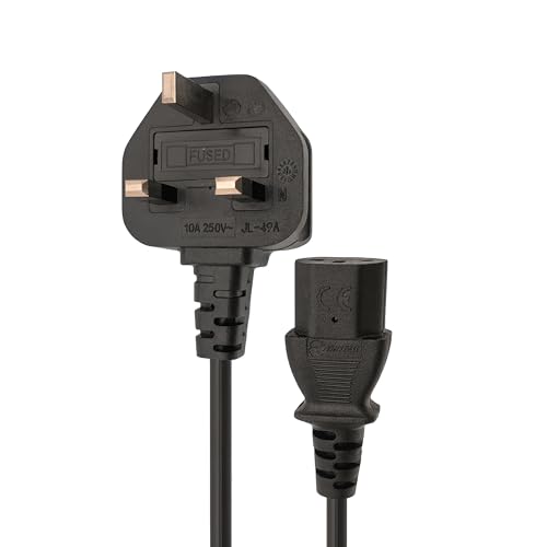 Double Dragon UK 3-Pin Plug to IEC C13 Power Cable 3 Metre | 10A Fused BS1363 Plug | VDE Certified H05VV-F 3G 1.0mm Copper Core | CE & BS Approved Black PVC Kettle Lead for PC Monitor Printer etc