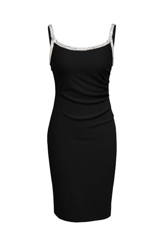Newshows Womens 2025 Stretch Wrinkle-Free Cocktail Dresses Ruched Bodycon Sparkly Glitter Rhinestone Sleeveless Formal Dress