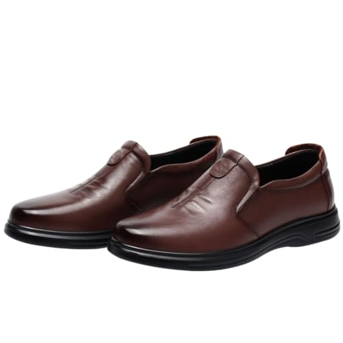 Men's Genuine Leather Shoes Slip-Resistant Sole Formal Business Casual Slip-on Shoes for Weddings, Work, Travel & Outdoor Events
