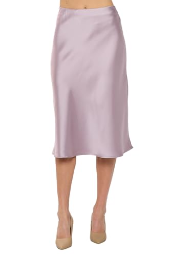 LK Luv Women's High Waist A-Line Elastic Satin Midi Skirt(Small,Lavender)