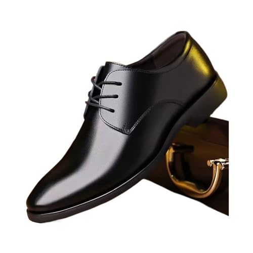 Business Trend Pointed Toe Leather Shoes for Men All-Match Youth Korean Style Height-Enhancing Wedding Shoes Oxfords(Black,8) - Main Image