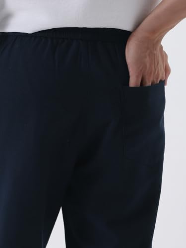 Image of Urbano Fashion Men's Loose Fit Solid Linen Blend Trousers Non-Stretchable