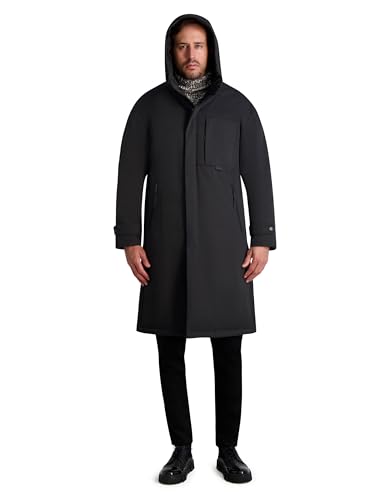 KARL LAGERFELD Men's Chest Zip Pocket Hooded Long Puffer Coat2