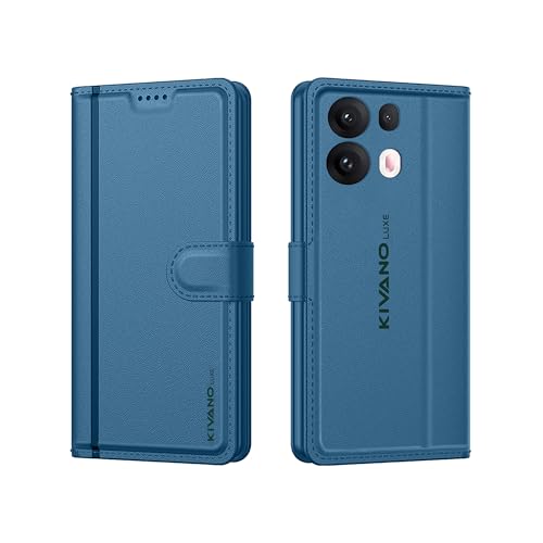Image of KIVANO LUXE Compatible for Oppo Reno 13 Pro 5G Luxury Handmade Leather Magnetic Flip Folio Case | Card Holder & Kickstand | Slim Protective Cover | Unisex - Blue