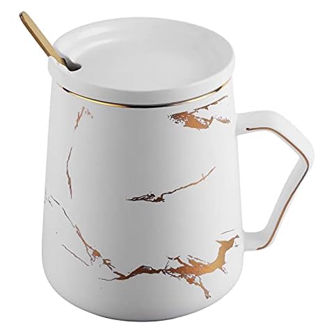 ANSUG Tazas Cerámica Café Taza de Café con Patrón de Mármol con Cuchara Taza de Té de Porcelana Cover