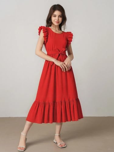 Girls Dresses Double Layer Ruffle Sleeve Dress Casual Summer Elegant A-Line Flowy Dresses 6-14 Years3