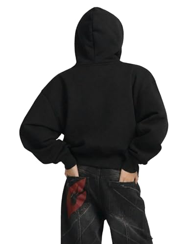 Aelfric Eden Womens Solid Boxy Pullover Hoodie Oversized Pullover Hoodies Unisex Men Fall Plain Streetwear Hooded Sweatshirs Black L — view 4