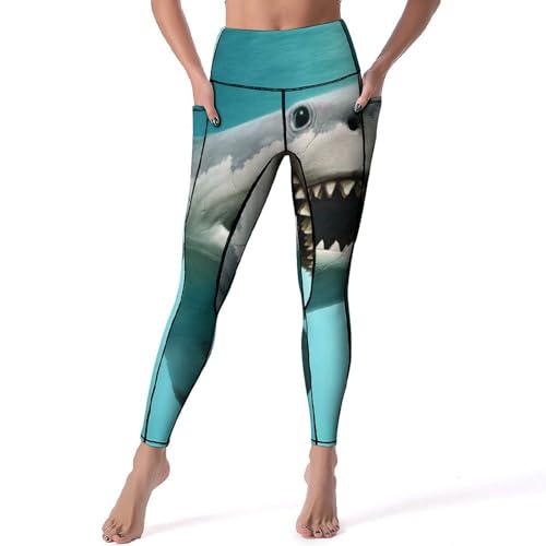 Legging femmes requin pantalon de sport yoga taille haute gym S